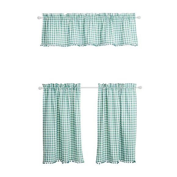 πΊ New Pioneer Woman Teal Blue Gingham 3 pc Kitchen Curtains And Valance Set - Picture 6 of 10